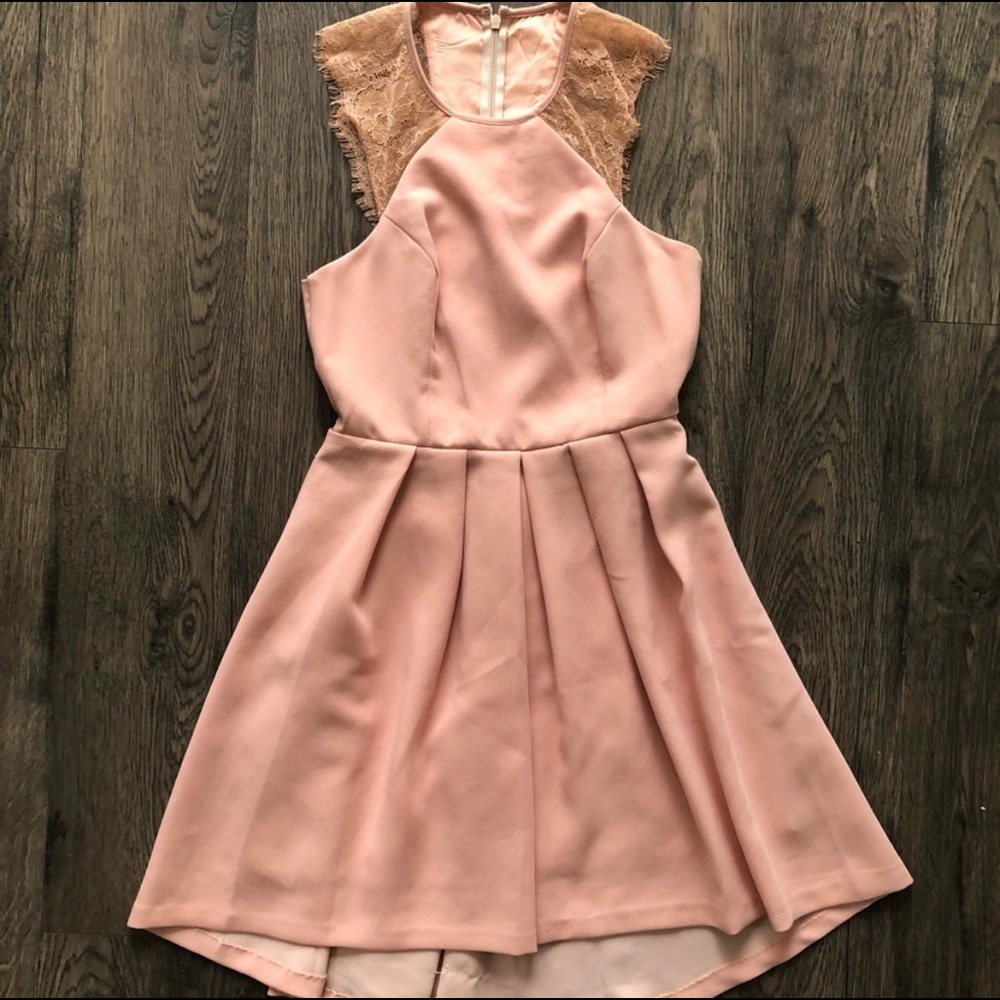 BCBGeneration Lace Shoulder Dress in Blush